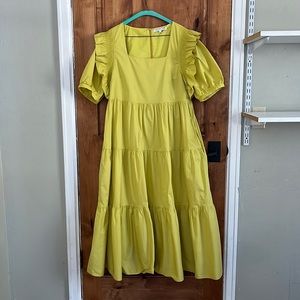 Chartreuse/Yellow Tiered Dress with Pockets